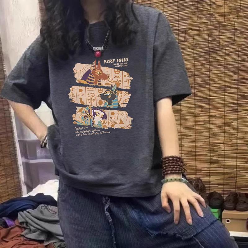 

navy blue large size cotton short-sleeved T-shirt women s summer new loose niche design sense medium and long top ins tide XXXL