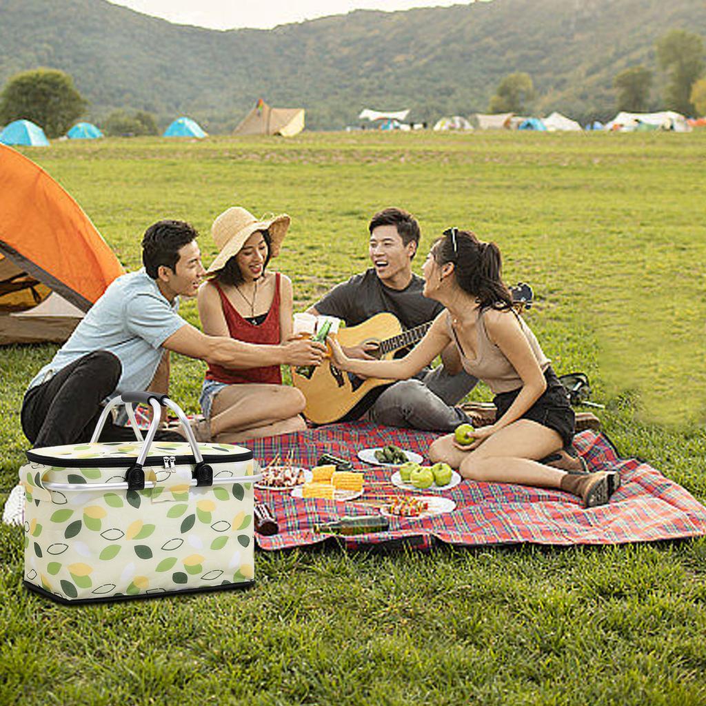 Picnic Bag Foldable Picnic Basket Insulated Comfortable Handle Ice Pockets Cooler Bag for Picnic