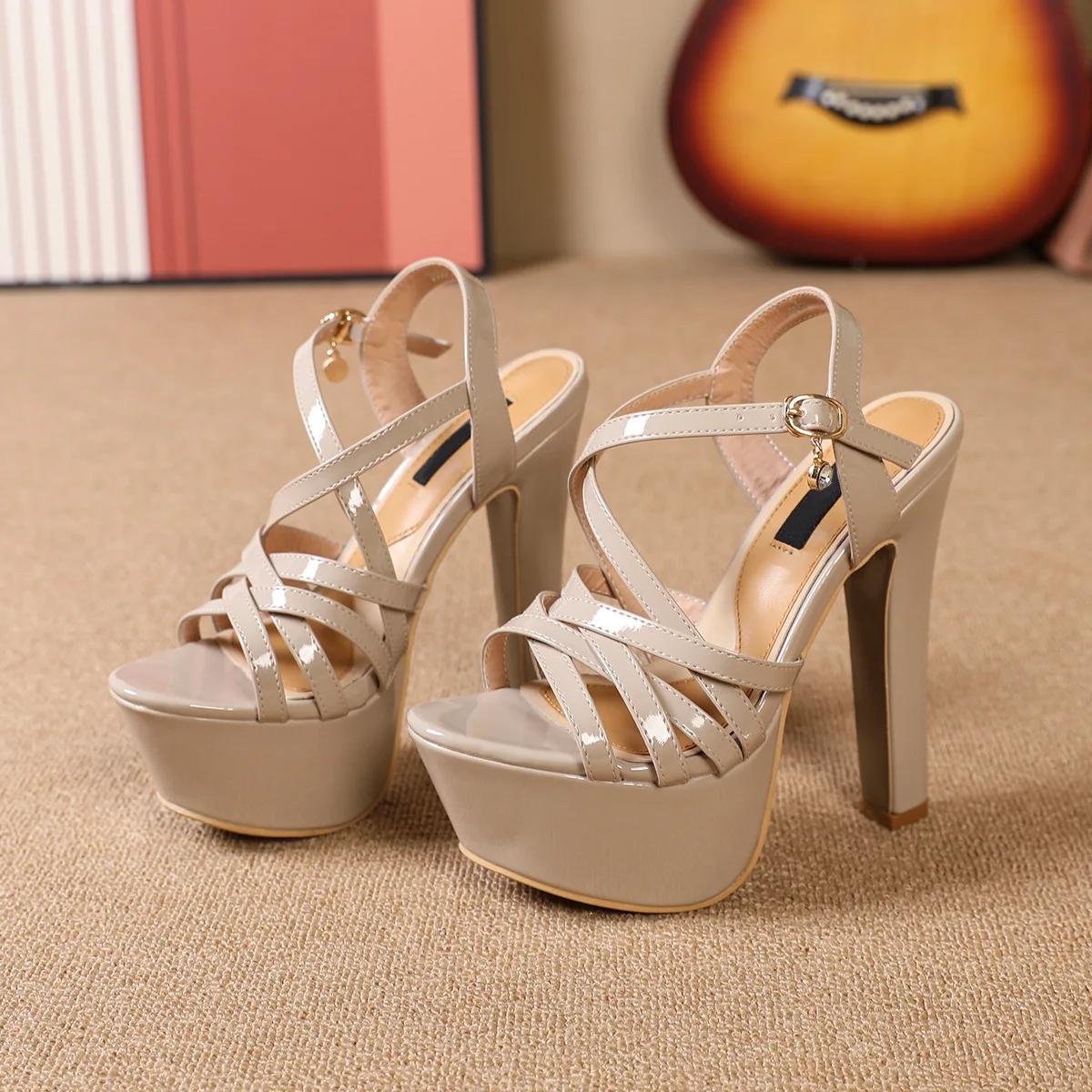 

НОВЫЕ босоножки на платформе с высоким каблуком 14 см, сексуальные с открытым носком, гладиаторские вечерние платья, женские туфли, большой размер 44 35