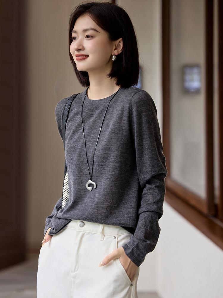 2025 Autumn Women's 80-Count Fine-Spun 100% Cashmere Crew Neck Knit Long Sleeve Base Layer