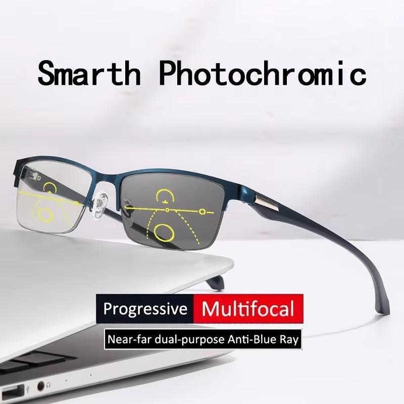 Xiaomi Men Women Progressive Reading Glasses Photochromic Anti Blue Light Presbyopia Glasses Semi Rim Metal Frame 1.00 to 4.00 Diopters