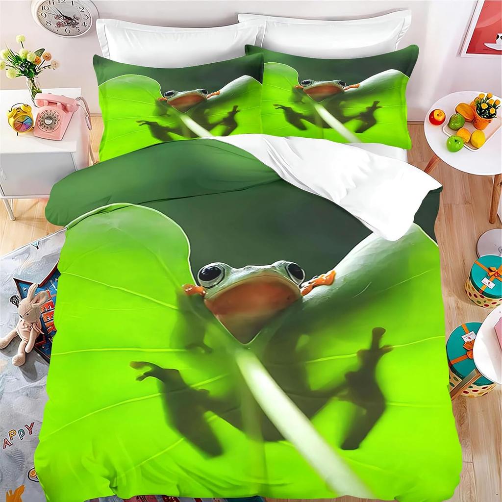 Frog Cute Beddings for Kids Boys Girls Teenage Single Duvet Cover, 3D Cartoon  Frog Quilt Cover and Pillowcase 50×75cm 2 pcs