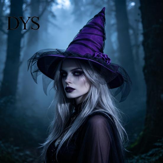 Vintage Mesh Floral Wizard Hat Halloween Witch for Women, Gothic Rose Flower Versatile Dark Style Photo Shoot Costume, Cosplay Party Decorative