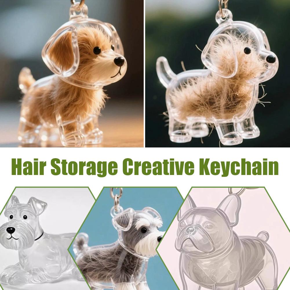 Clear Pet Hair Keychain Cute Dog Fur Keepsake Holder Transparent Pet Hair Creative Storage Small Items
