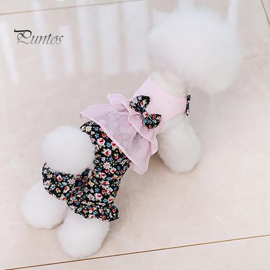 Honden Overalls Jumpsuit Ronde Hals Ruches Zoom Bloemenprint Huisdier Strik Romper Benodigdheden