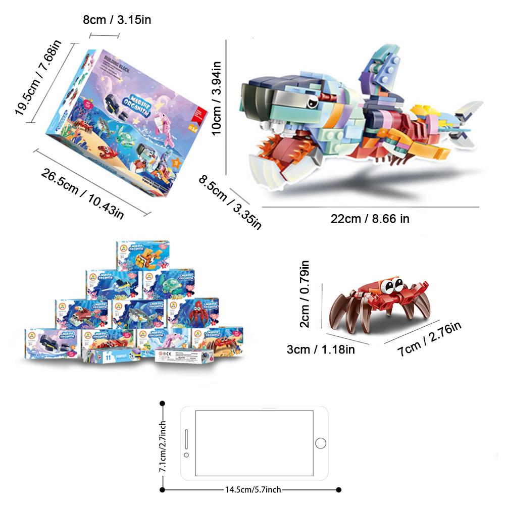 Blocchi da Costruzione Creativi 12 in 1, 12 Animali Marini Possono Essere Assemblati in uno Squalo, Perfetto per Regalo di Compleanno e Natale