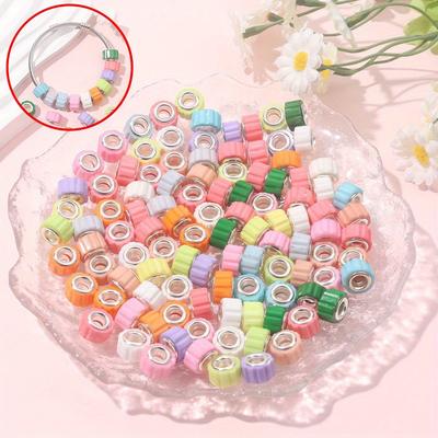 7/14/21pcs Resin European Large Pore Spaced Beads Mixed Color Charm Lighting Beads DIY Necklace Bracelet Jewelry Making Supplies