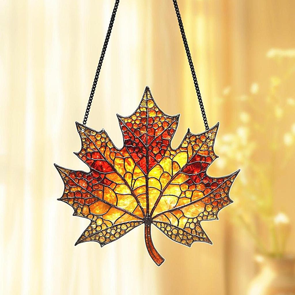 Garden Sun Catchers Decorative Wall Art Ornaments Fall Maple Leaves Window 2D Art Pendant Sun Catcher For Windowsill Bedroom