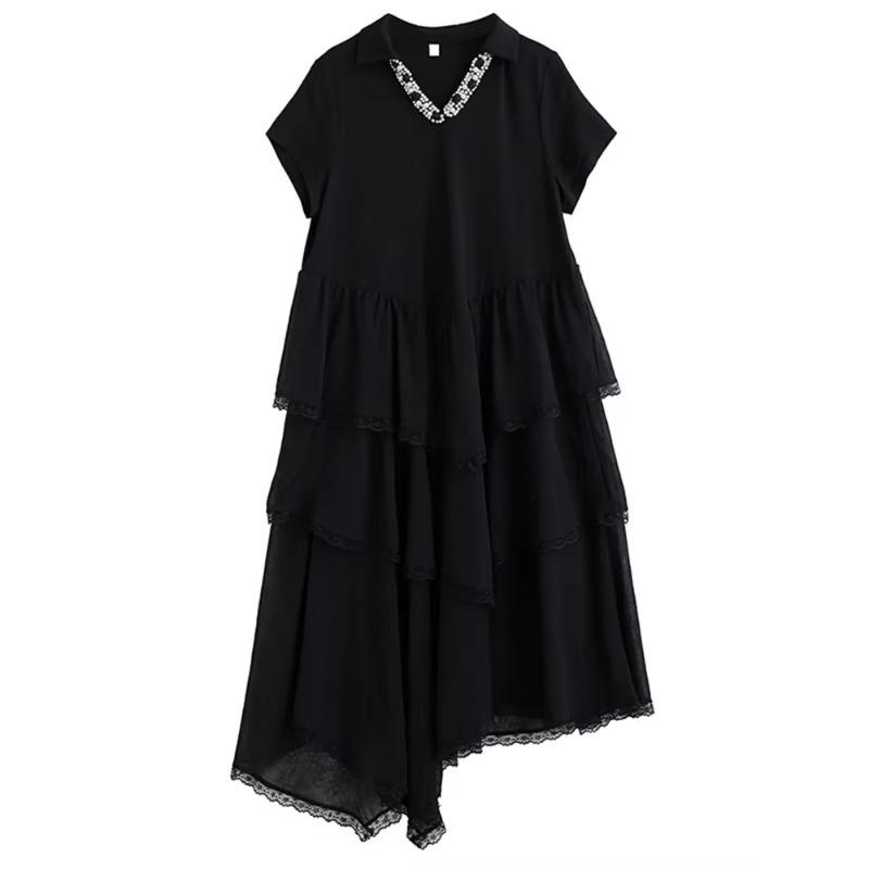 

XITAO Irregular Patchwork Short Sleeve Dress ZMY1340 One Size чёрный