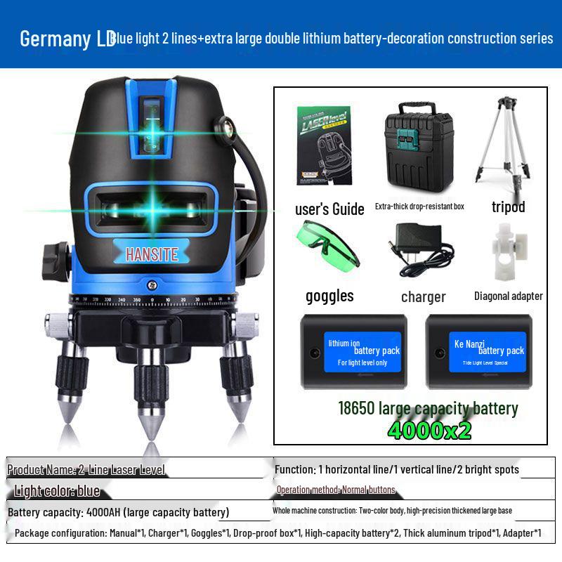 High-Precision Outdoor Infrared Laser Level with 2, 3, 5 Lines – Green/Blue Light