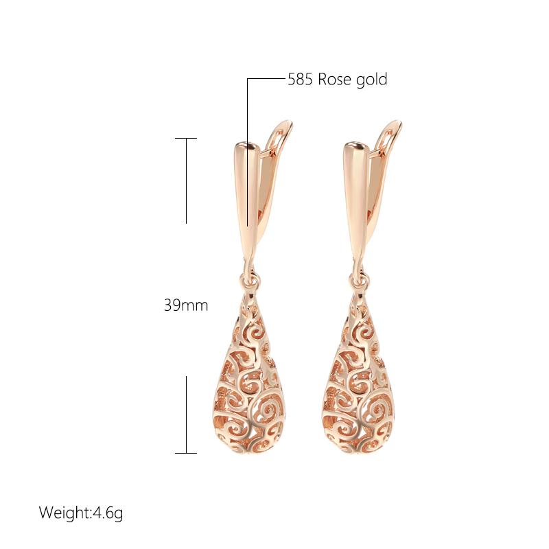 New Ethnic Bridal Long Dangle Earrings Rose Gold Color Wedding Jewelry Unusual Hollow Flower Daily Earrings For Women