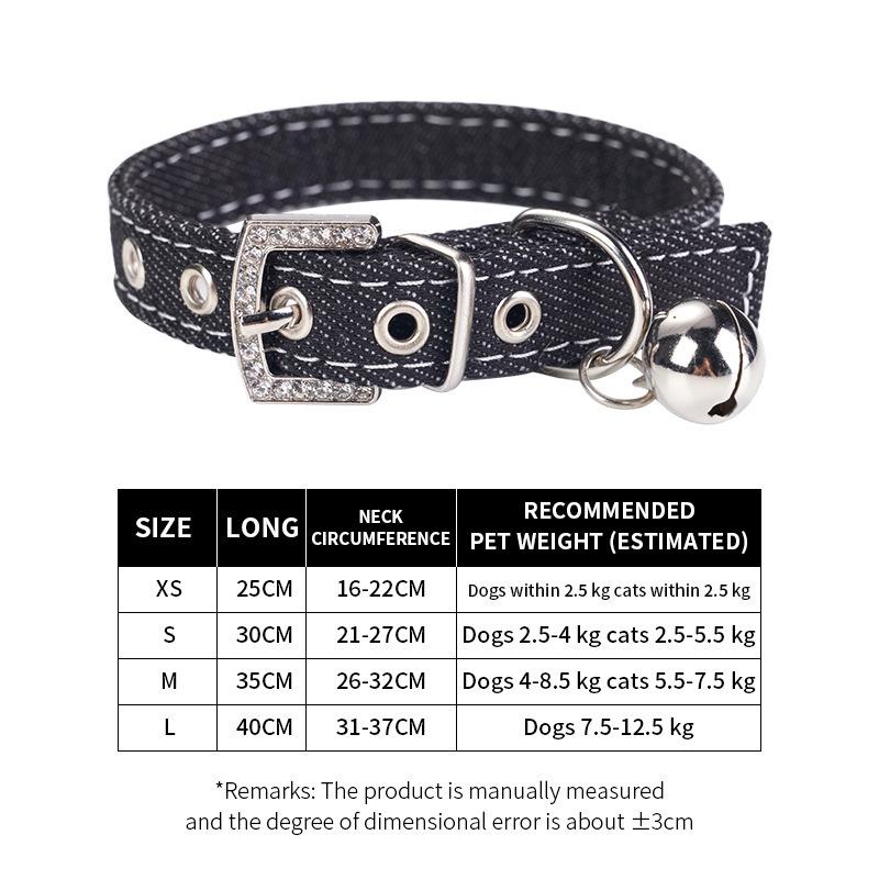 Adjustable Pet Collar with Bell Simple Design Leather Denim Necklace for Small Medium Dogs Cats Durable Safe All Breeds