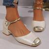 Large Size Mary Jane Shoes Spring and Autumn New Shallow Mouth Square Head Buckle Belt Small Leather Shoes Fashionable Versatile Single Shoes Women