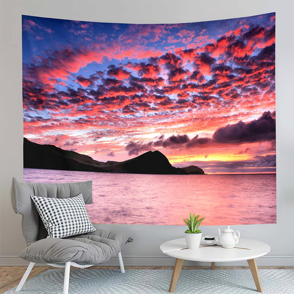 Sunset Beach Tapestry Ocean Waves Tapestry Golden Sky Tapestry Home Living Room Bedroom Dorm Wall Hanging Decorative Blanket