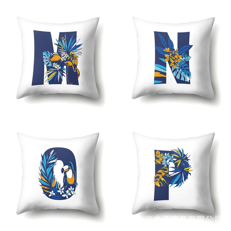 Polyester Pillowcase Tropical Plant Parrot Bird 26 English Letters Home Cushion Cover Bedside Cushion Cover