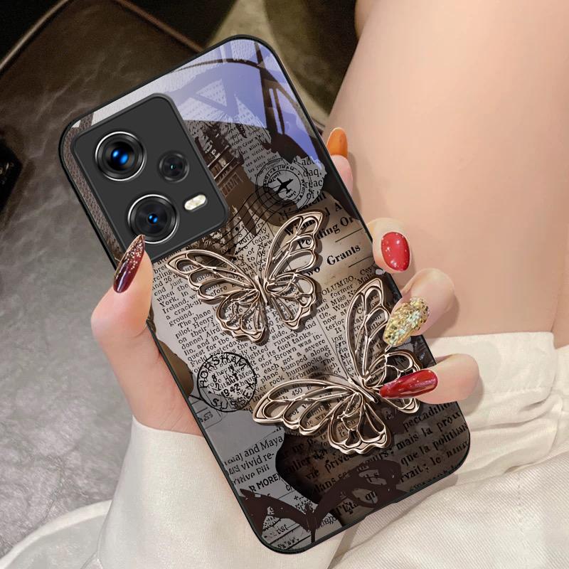 Vintage Schmetterling für Xiaomi 14 Ultra 13 Lite Redmi Note 13 11 Pro 12 Plus Poco X6 3 Pro F4 6 GT Gehärtete Handyhülle