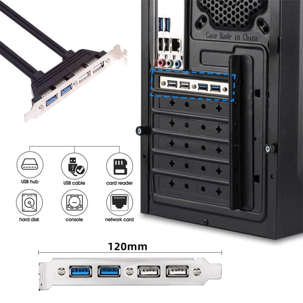 cablecc USB USB Internal 4 Female Mounting Panel Motherboard Baffle Cable with PCI 50cm 2.0 & 3.0 - 9-Pin, 19-Pin, 20-Pin Bracket,