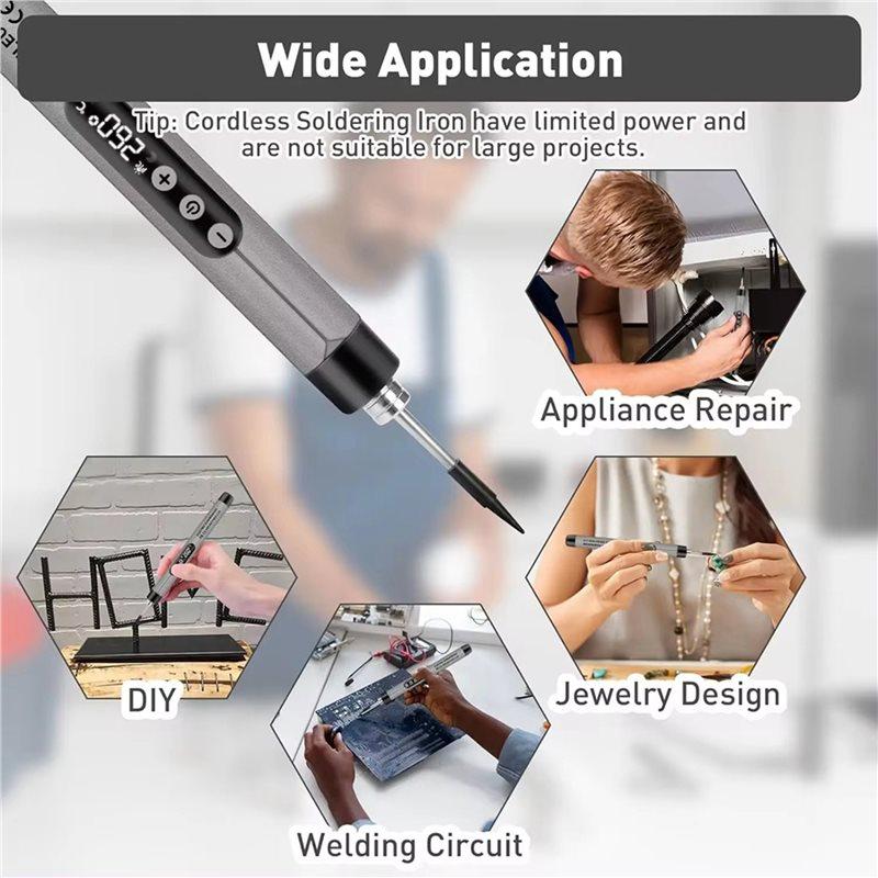 ABBP-3X Mini Cordless Soldering Iron Kit USB Portable Soldering Iron With LCD Adjustable Temperature Soldering Kit Gray