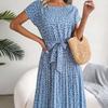 Abito donna primavera estate manica corta a vita alta chic moda floreale pieghettato abito lungo a linea