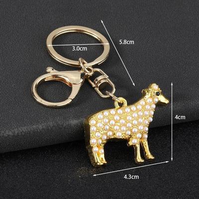 1Pcs Plated Goat Zodiac Keychain with Shiny Rhinestones Chinese New Year Lucky Charm for Car Key Bag Decor