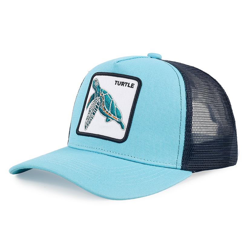 Neu Männer Frauen Farbblock Stickerei Cartoon Marine Tiere Baseball Hüte Persönliche Atmungsaktive Trucker Cap Mesh