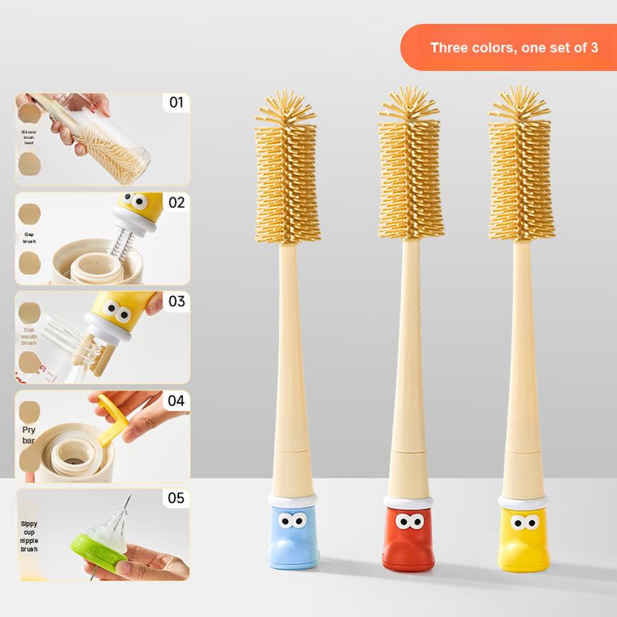 Cup Brush with Long Handle, 5-in-1 Multi-Functional Cleaning Brush for Thermos Flask Lids and Baby Bottles