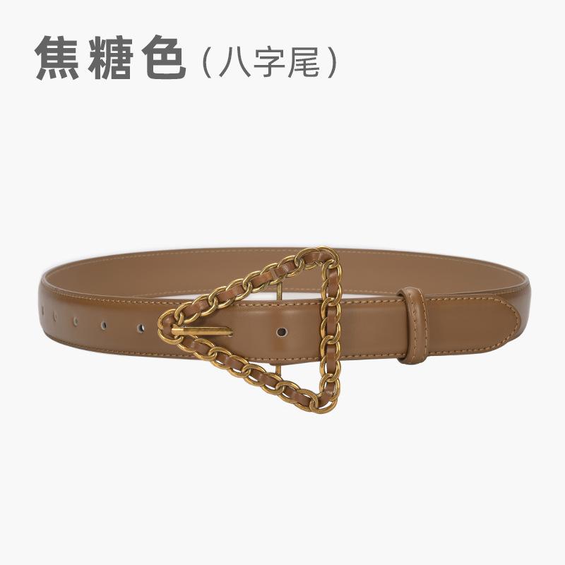 Women'S Belt Retro Triangle Pin Buckle Chain Belt Women'S Decorative Leather Fine Belt Women'S Dress