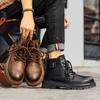 2025 Men's Casual Boots Comfy Lace-up High Quality Leather Boots Autumn Shoes Man Vintage Design Round Toe Walk Boots