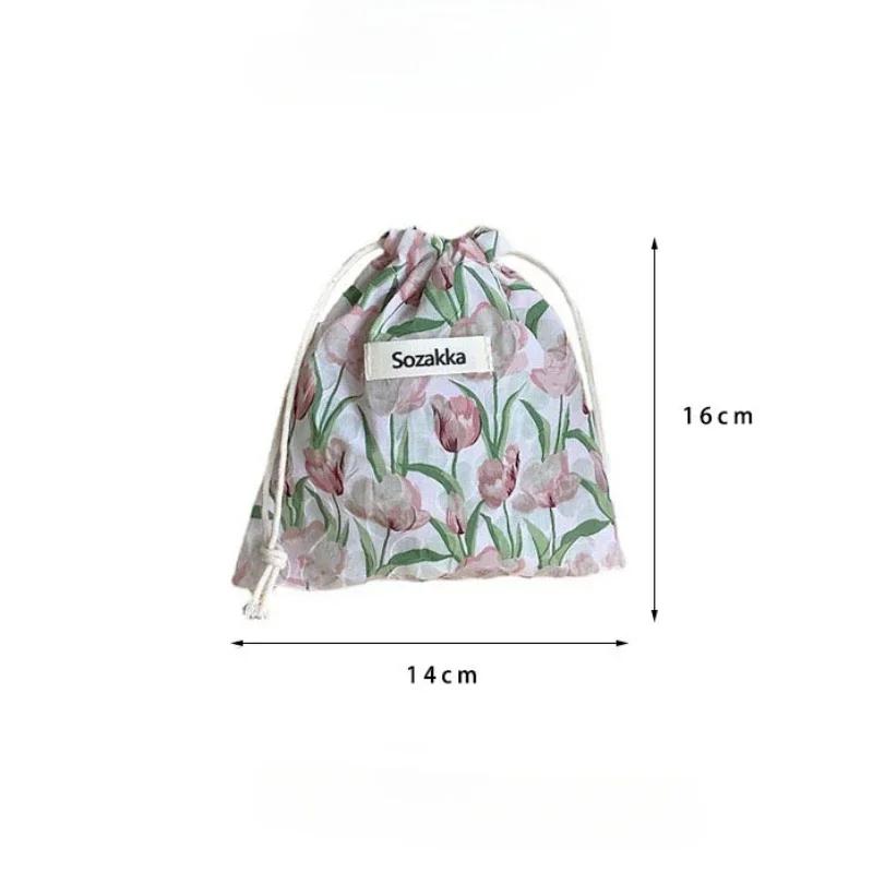 Floral Print Drawstring Coin Purse Lipstick Makeup Bag Travel Organizer Keys Earphone Storage Bag Makeup Pouch Cute Purse Wallet