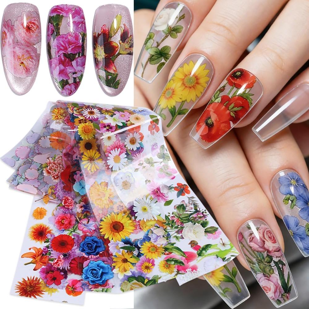 Daisy Nail Design Stickers Floral Transfer Stickers 10 Sheets Nail Art Foil DIY Manicure