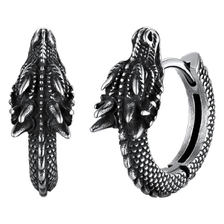 Dragon Hoop Earrings Punk Hip Hop Stainless Steel Ear Rings Unisex Daily Wear Ear Jewelry Handmade Edgy Accessory