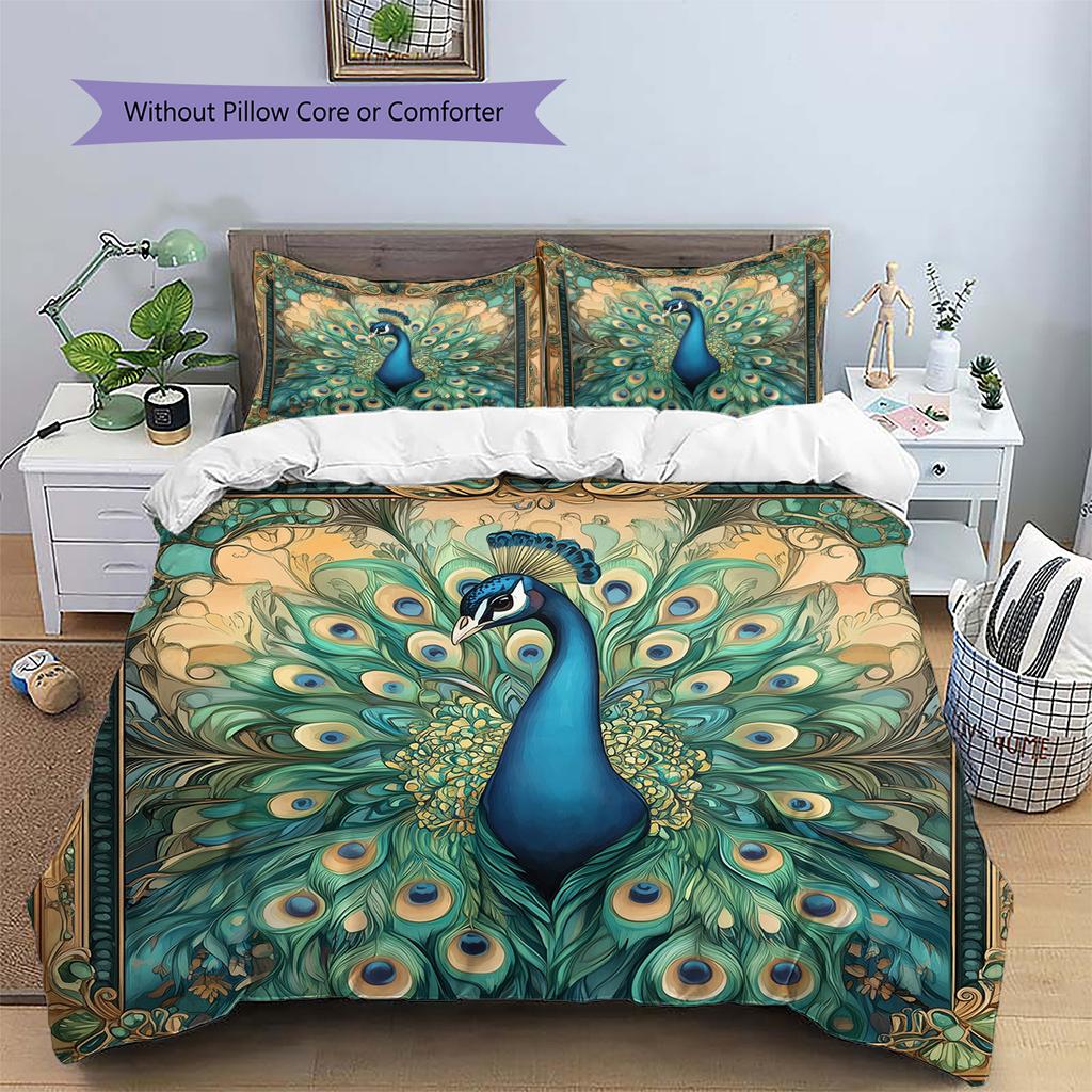 Peacock Displaying Its Tail Pattern Bedding Quilt Set Quilt Cover Pillowcase Home Decoration Gift (1 * Duvet Cover + 2 * Pillowcase, Without Core)