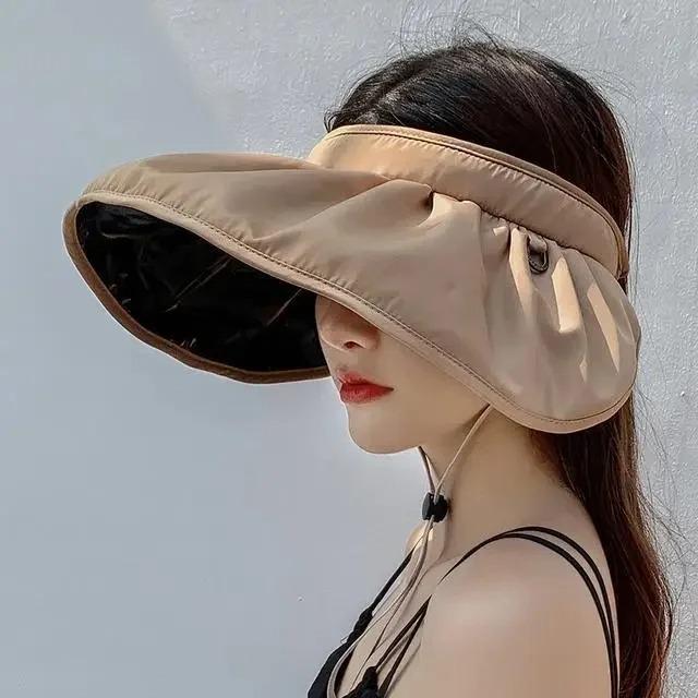 Large Brim Sun Hat Black Shell No Top Women's Style Summer Anti-Uv Hairband Sun Cap Breathable Mesh Cap for Outdoor Activities
