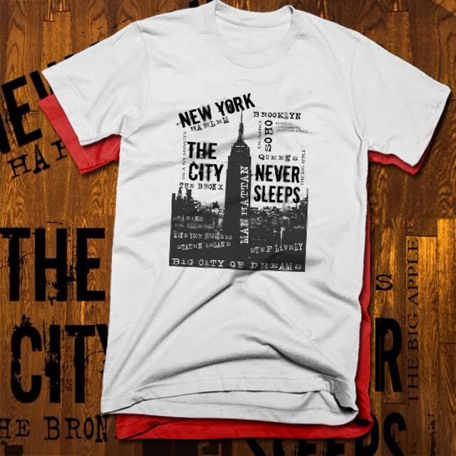 New York Never Sleeps T-Shirt Brooklyn Manhattan The Bronx Queens L