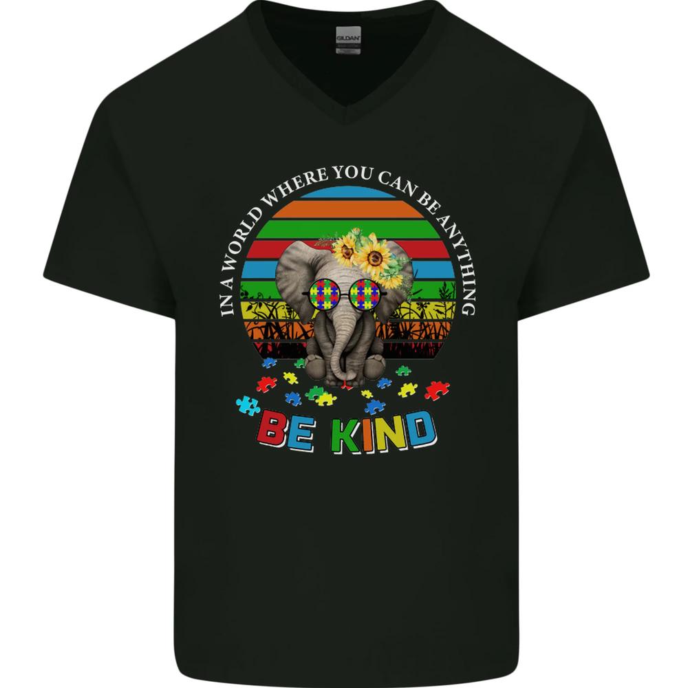 Be Kind Elephant Autism Autistic Mens VNeck Cotton T-shirt M