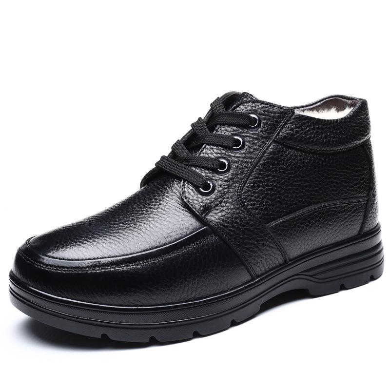 2024 Winter Men's Genuine Leather Wool-Lined Casual Shoes for Middle-Aged & Elderly
