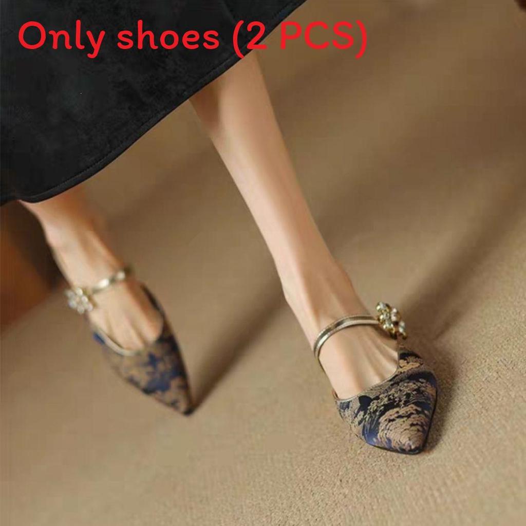 Chinese Style Textured Water Drill Flat Sandals With Jacquard Design For Adult Casual Wear