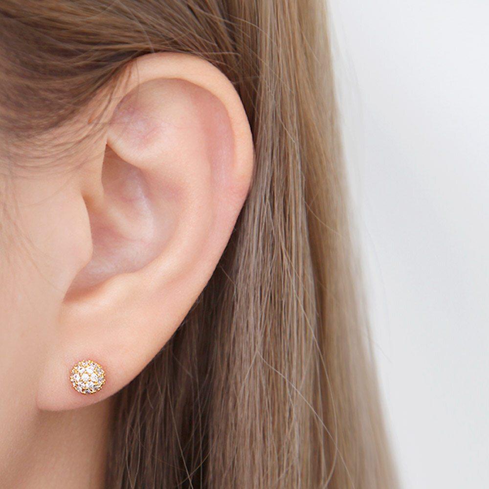 [Merry-Grin] 14K Gf Gold Filled Pin Cubic Ball Earrings Psyche