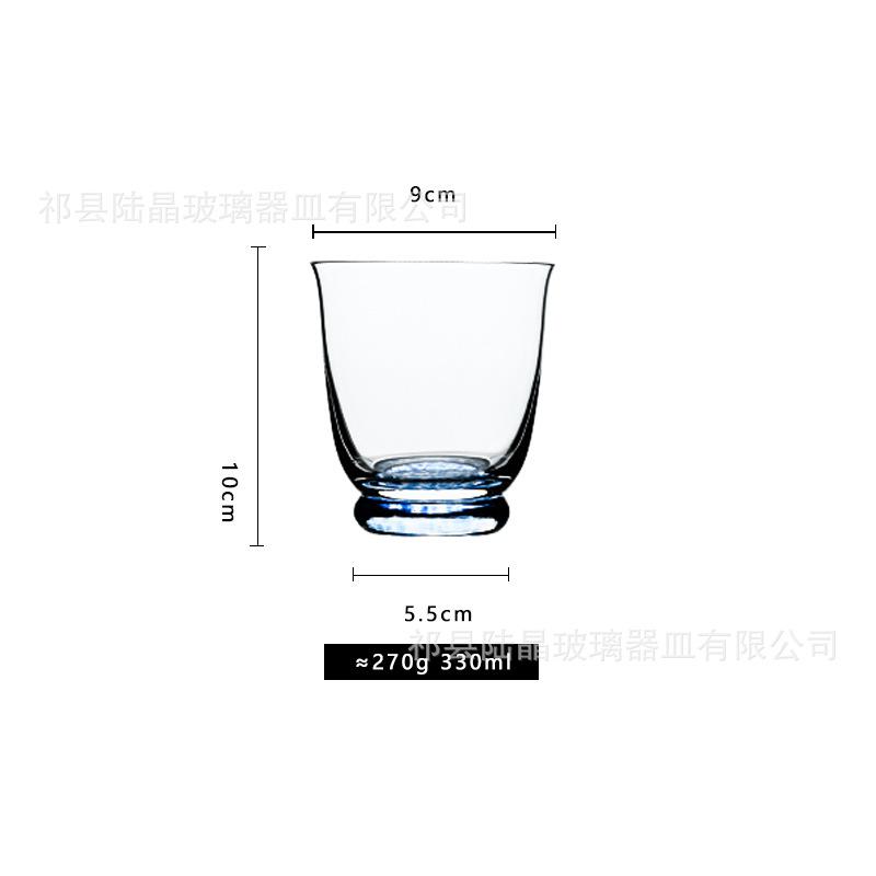 Crystal Blue Patterned Glass Cup, Artificially Blown Whiskey Glass, High-value Household High Footed Glass, Bar Wine Accessory As shown