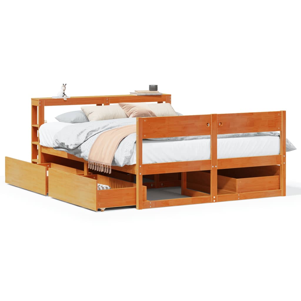 Solid Wood Bed Without Mattress Wax Brown 135 X 190 Cm Pine Wood