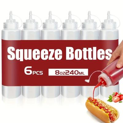 6 Stück 240 ml Quetschflaschen für Gewürze, Quetschflaschen aus Kunststoff mit Drehverschluss und Messbereich für BBQ-Saucen, Salatöl