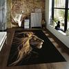 Lion Profile Glow Design Carpet, Black Background Modern Rug. Suitable for use as an anti-slip for living room bedroom sofas