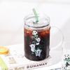 With Lid and Straw Transparent Glass Cup Square Water Cup Stylish Coffee Cup  Home Bar
