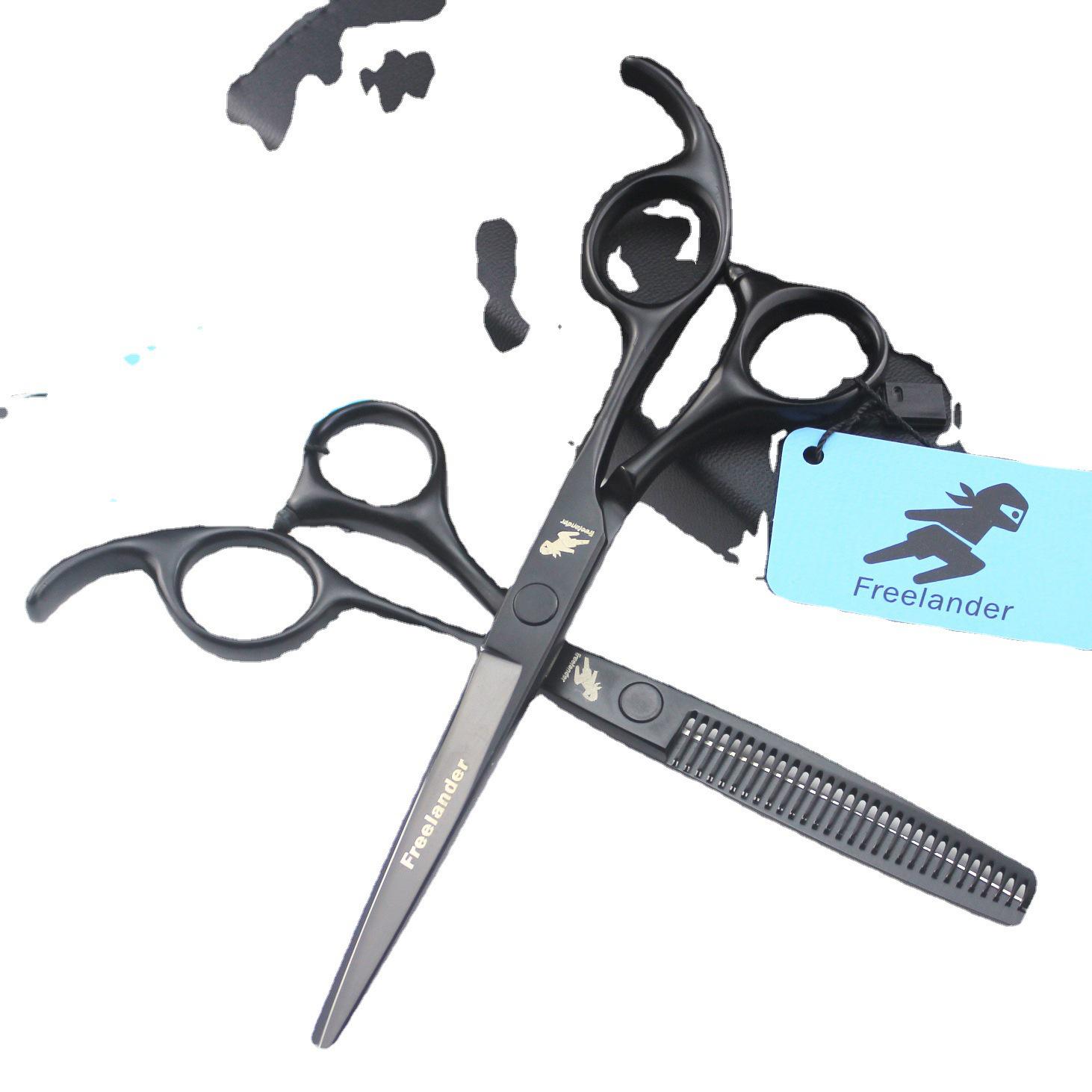 Black Straight Handle Hairdressing Scissors and Thinning Shears 6.0 Inch Thinning Shears