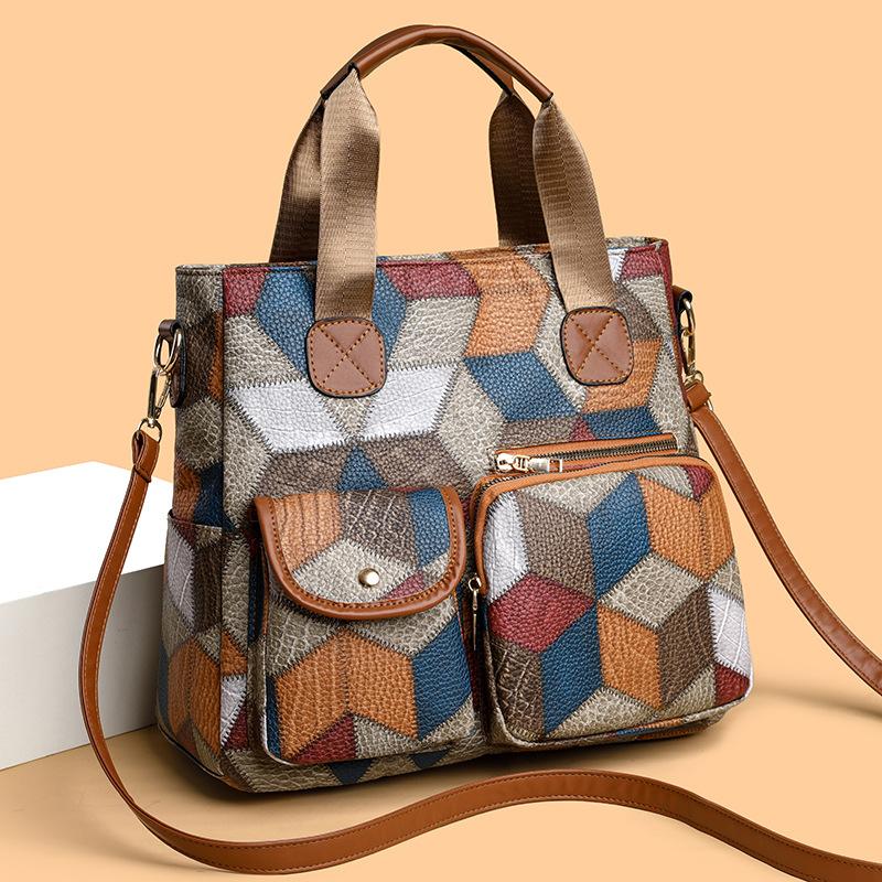 Retro bag, soft leather, fashionable fashion item, double pocket, single shoulder, diagonal cross bag