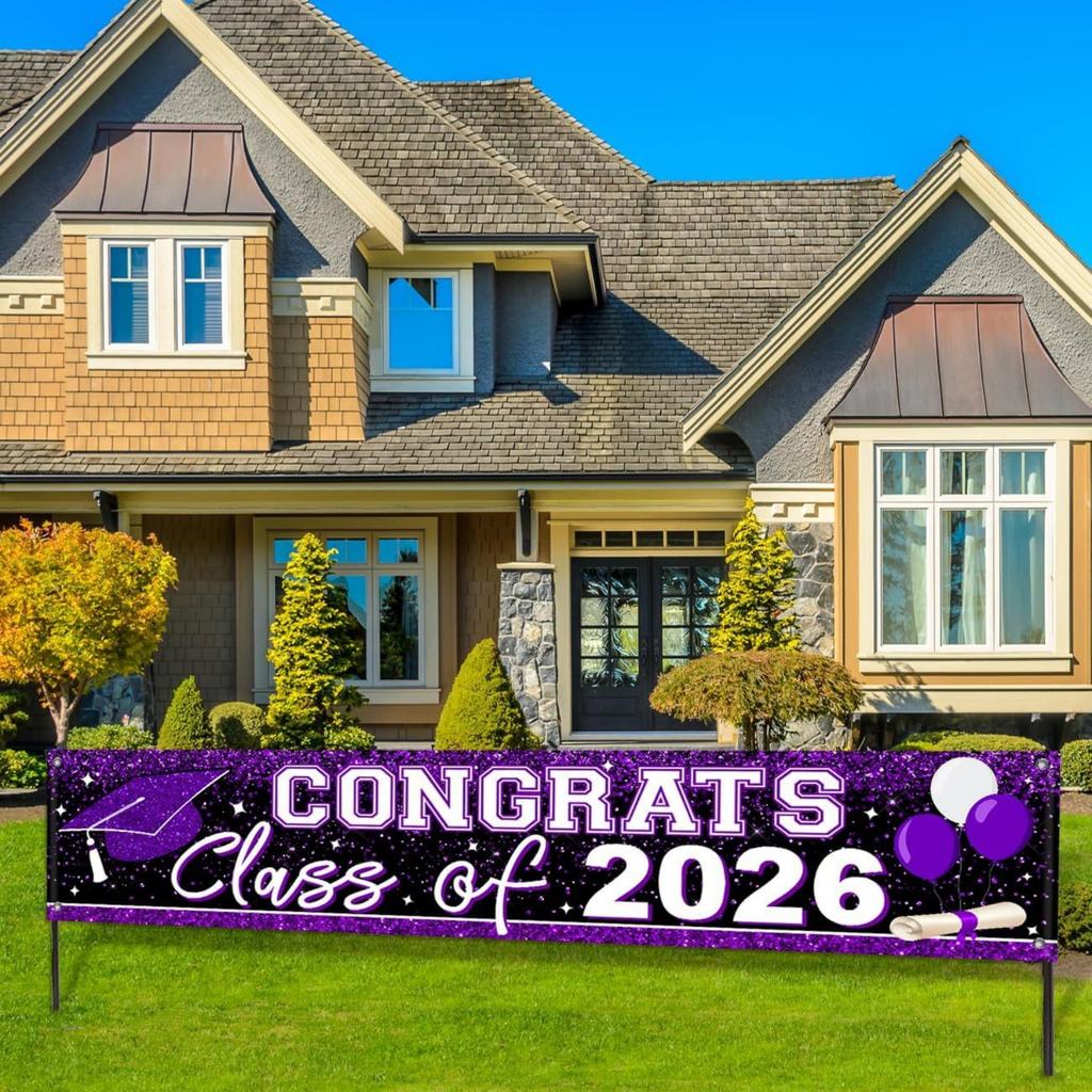 Stendardo di Laurea Decorazione per Giardino Esterno Congratulazioni Classe del 2026 Stendardo 300x50cm Sfondo Appeso Resistente per Festa di Laurea