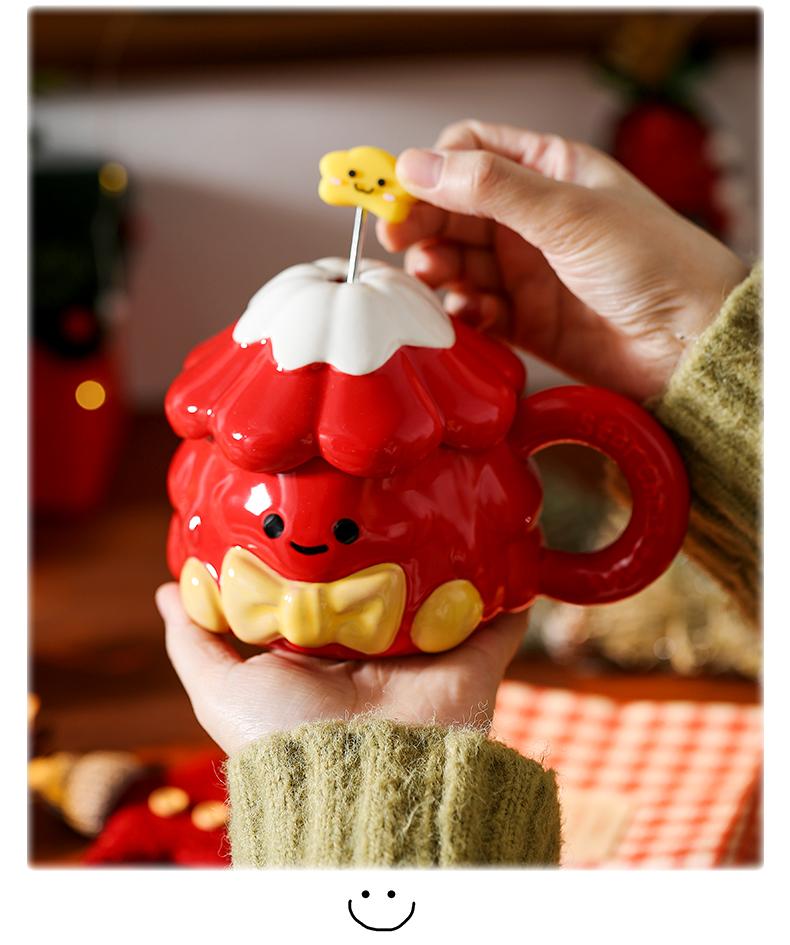 420ml Christmas Tree Ceramic Water Cup Creative Milk Mug with Lid Spoon Afternoon Camellia Flower Tea Coffee Cup Christmas Gift