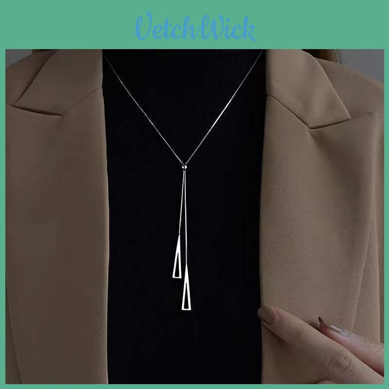 Fashionable Geometric Triangle Sweater Chain For Women Ins Metal Style Long Necklace
