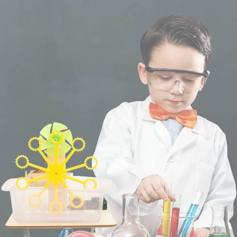 Science Diy Bubble Blower Machine For Kids Wooden Material Assembly Educational Toy
