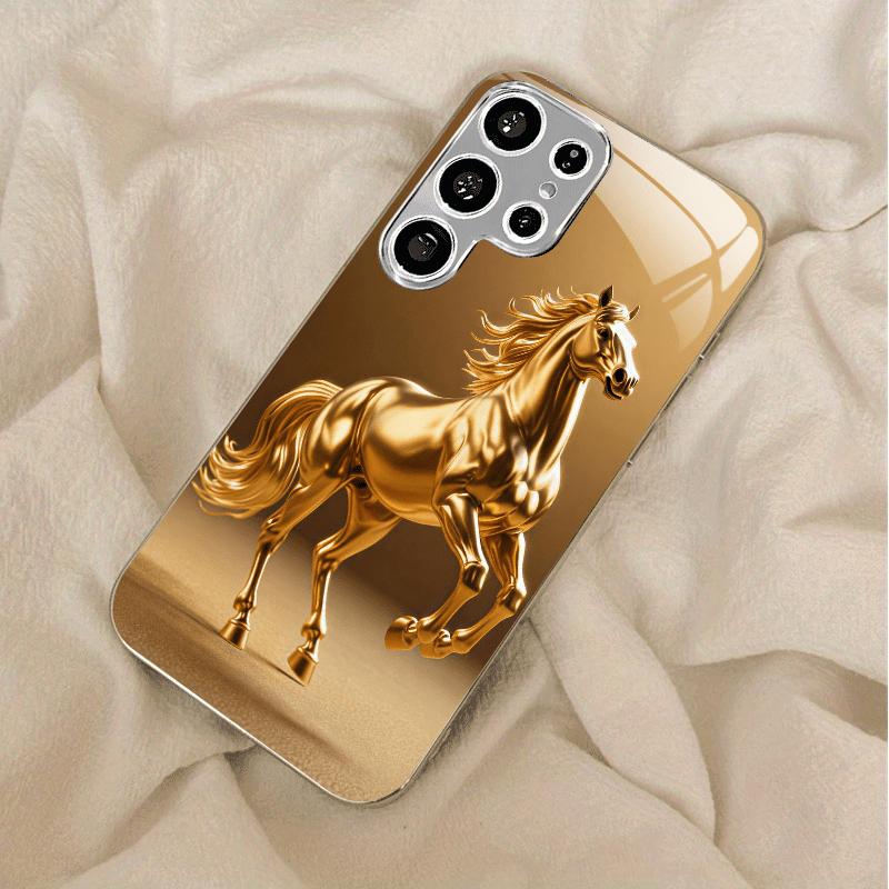 

Golden galloping horse pattern glass phone case for galaxy S26 S25 S24 S23 S22 S21 S20 FE Ultra Plus 5G anti-fall back cover Galaxy S22 plus 5G